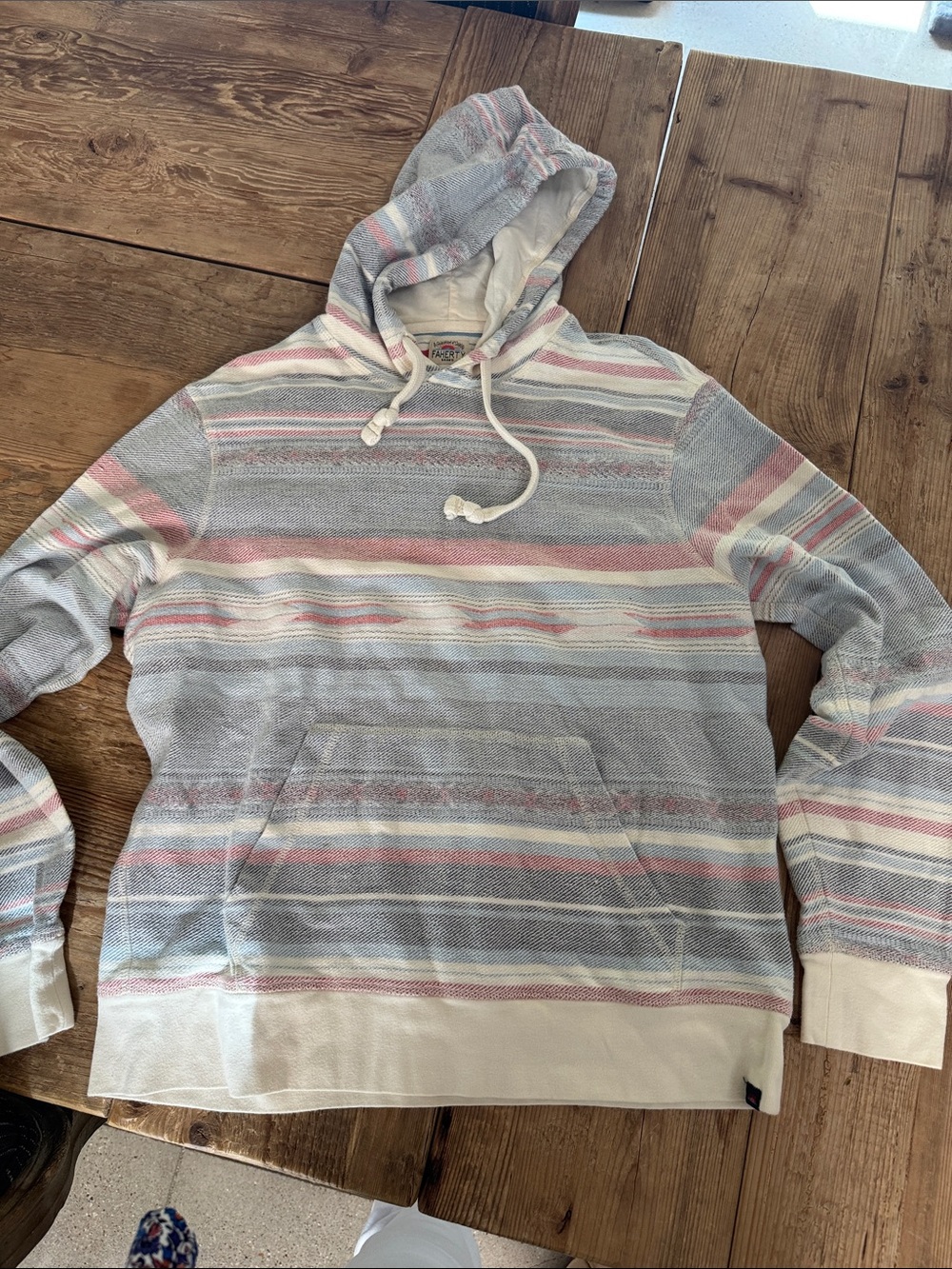 Faherty Striped Hooded Pullover in Pastel Pink & Light Gray
